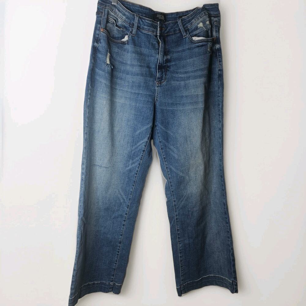 Judy Blue Women’s Wide-Leg Jeans 22W Medium Wash Blue Stretch Denim 5-Pocket